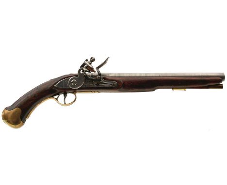 A .577 CALIBRE SO CALLED CHEAPLY MADE FLINTLOCK LONG SEA SERVICE PISTOL, 12inch sighted barrel, border engraved lock stamped 