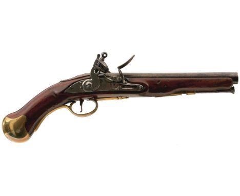 A .577 CALIBRE ARSENAL SHORTENED FLINTLOCK LONG SEA SERVICE PISTOL, 9inch barrel, border engraved lock stamped with a crown o
