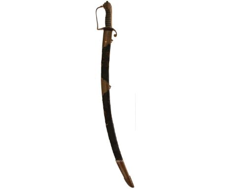 THE FIGHTING SWORD OF CAPTAIN JAMES MOLYNEAUX, 74cms curved fullered blade, brass stirrup hilt with traces of gilding, side g