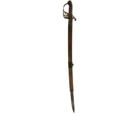 A RARE LATE GEORGIAN NAVAL OFFICER'S SWORD, 76cm slightly curved flat single edge blade etched with a fouled anchor and naval