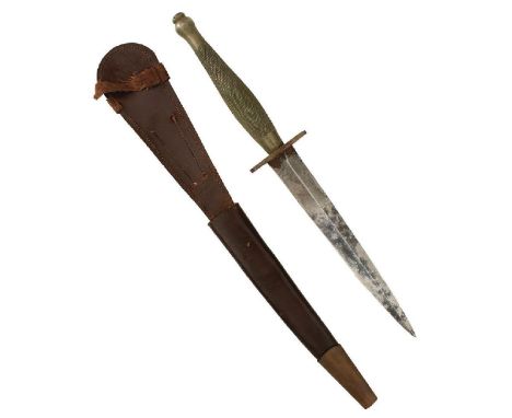 A SECOND PATTERN FAIRBAIRN-SYKES COMMANDO KNIFE OR DAGGER, 17cm flattened diamond section blade, regulation plated hilt with 