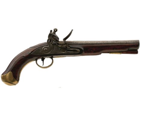 A .650 CALIBRE EAST INDIA COMPANY FLINTLOCK LIGHT DRAGOON PISTOL, 9inch barrel engraved HARRISON 1802 (rubbed) and with the E