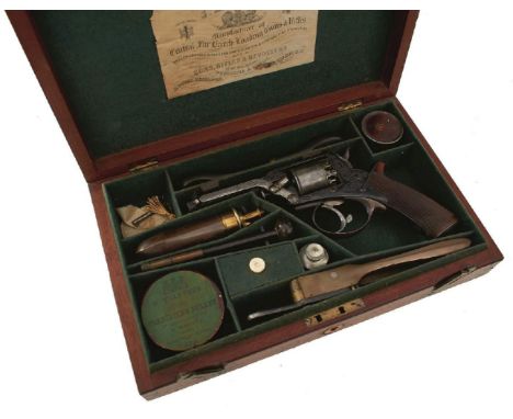 A GOOD CASED 120-BORE FIVE-SHOT PERCUSSION FOURTH MODEL TRANTER REVOLVER, 3.75inch sighted octagonal blued barrel, border and