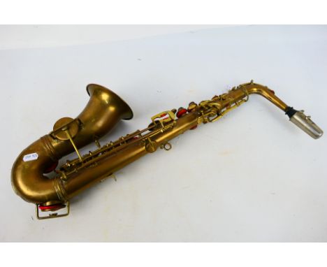 A vintage saxophone, no maker's marks noted. [W]

Condition Report: Item is likely made in India and is of lower quality.
