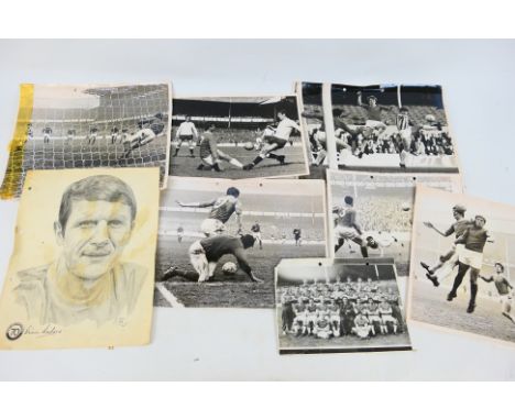 Football Press Photographs, Contains 6 large original press photographs of Everton players in action from the 1960s. Also a t