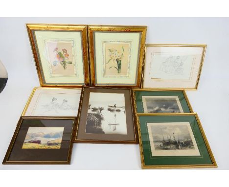 A collection of framed prints to include flower studies, various image sizes. [W]
