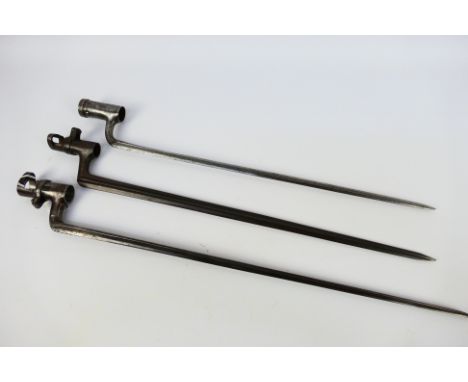 Three socket bayonets, largest 61 cm (l)

Note: This lot is not for sale to people under the age of 18. By bidding on this it