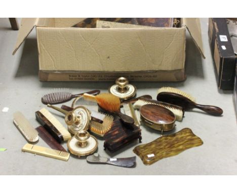 Three cased Art Deco brush sets plus a bag of loose similar items