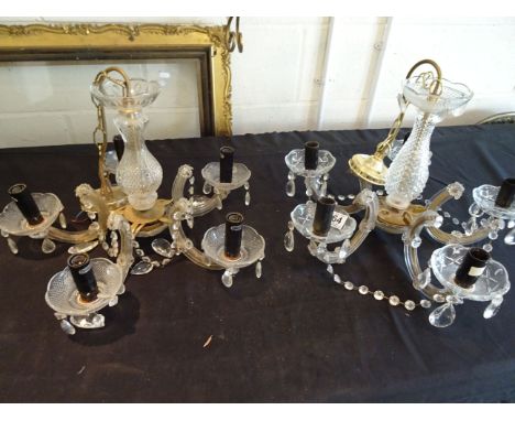 Near pair of vintage Italian glass and acrylic chandeliers