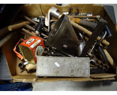 Box with various tools, spanners, drills etc