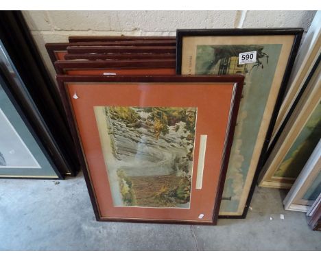 Six framed & glazed Africa prints, another print and a vintage pub advertising mirror