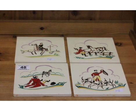Set of Four Pilkington Wall Tiles, each handpainted with individual Fox Hunting Scenes