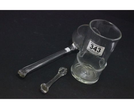 19th Century glass pestle & mortar plus a glass ladle with pontil mark to bowl