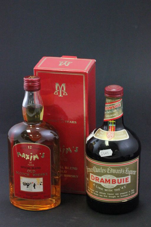 Unopened boxed bottle of Maxim's de Paris special blend scotch whisky