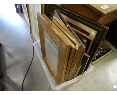 Collection of vintage mirrors and pictures to include oil on board fishing scene