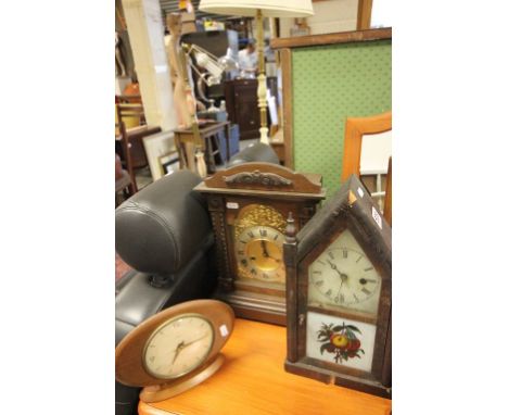 Three vintage wooden mantle clocks to include Smiths 8 day