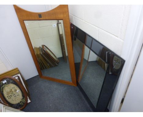 A art deco style mahogany beveled edge mirror and one other with black mirrored surround.