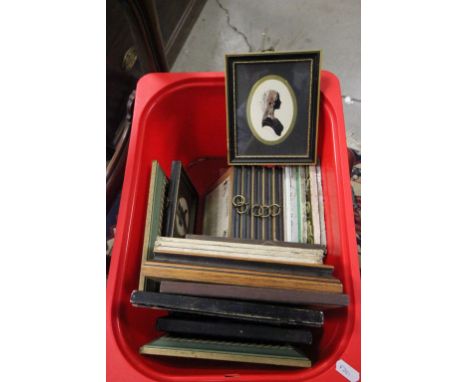 Collection of small framed pictures to include silhouettes plus six vintage tiles