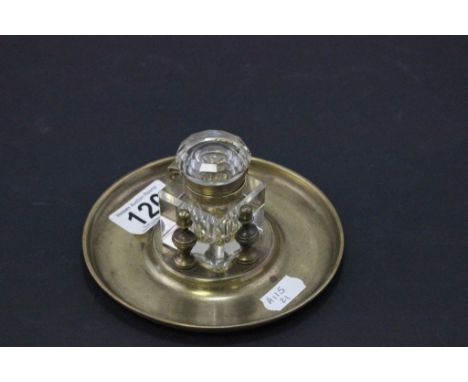 Vintage Brass & Glass Inkwell on Stand