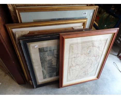 Eight framed & glazed prints etc to include a map of Rhodesia 