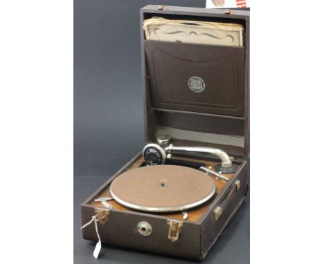 Vintage Antoria record player with a small quantity of 78's