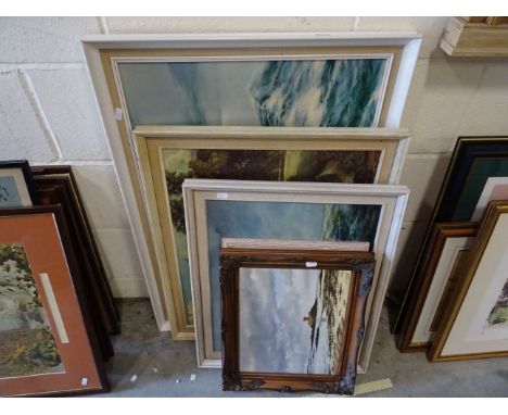 Five framed pictures and prints to include oil on board & a watercolour