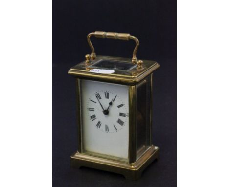 Vintage French brass cased carriage clock with enamel dial 