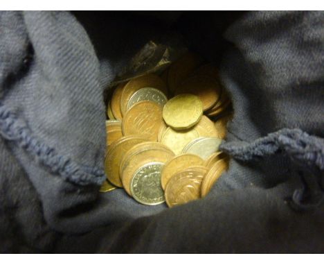 Money bag of vintage coins, mainly UK to include silver