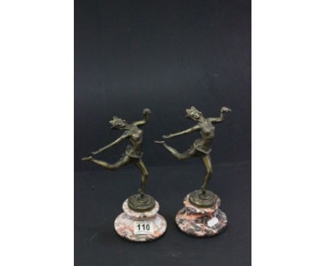 Pair of Art Deco figures on marble bases
