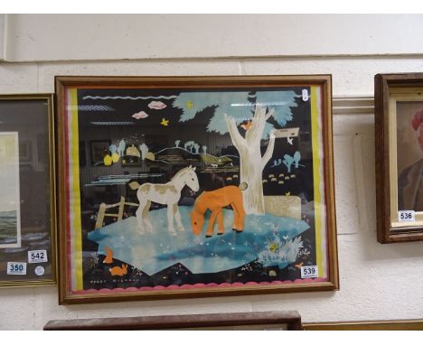 1950s vintage Peggy Wickham print of ponies framed and glazed