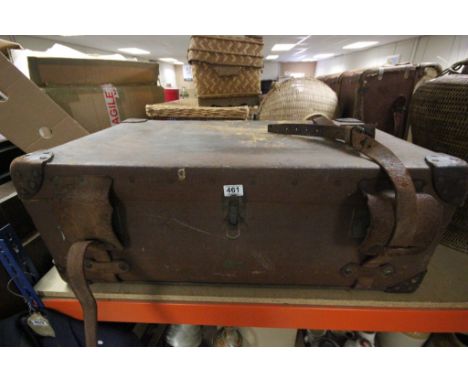Large leather bound trunk marked The Victoria
