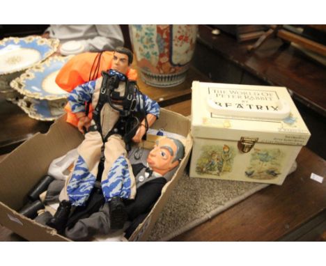 Boxed Beatrix Potter The World of Peter Rabbit book set, Thunderbirds Parker puppet and an Action Man doll