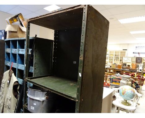 An industrial metal shelf unit.