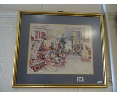 Spencer W Tart signed lts edn print of an Arab carpet suk