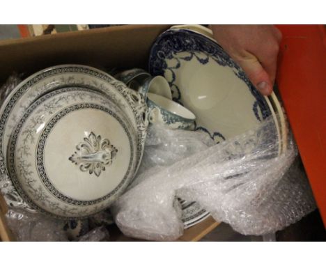 Box of vintage ceramics to include plates, tureen, cups and meat plates 