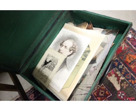 An old trunk containing a large selection of artworks to include oil paintings, engravings etc