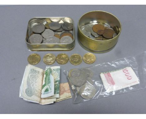 Three tins of vintage coins and banknotes