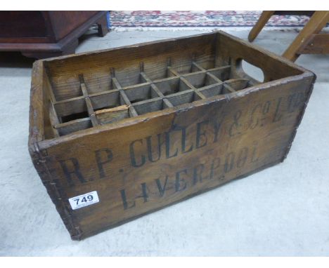 Vintage pine bottle crate for RP Culley & Co Liverpool