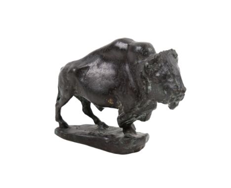 Solon Borglum (American 1868-1922), patinated bronze sculpture of a buffalo. Signed 'S Borglum', 9.5cm high