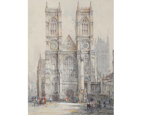 A 20th century watercolour and pencil sketch, 'Westminster Abbey'. Indistinctly signed 'Andrew F Ri----' (lower left), 55cm x