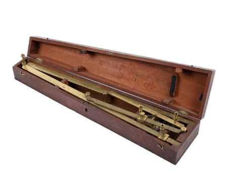 A George III brass pantograph, by Harris 47 Holborn London. Having bone castor feet, in a fitted mahogany case, the case 53cm