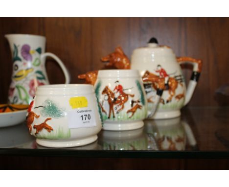 A THREE PIECE HUNTING TEA SET