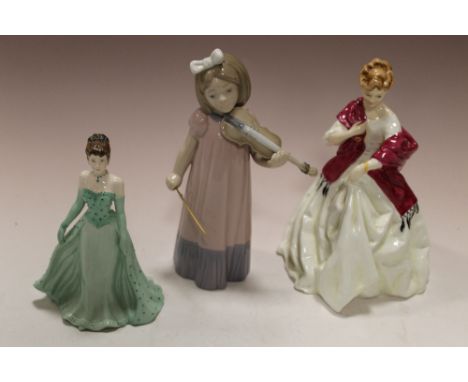 THREE FIGURINES, ROYAL WORCESTER 'FIRST DANCE', NAO & COALPORT