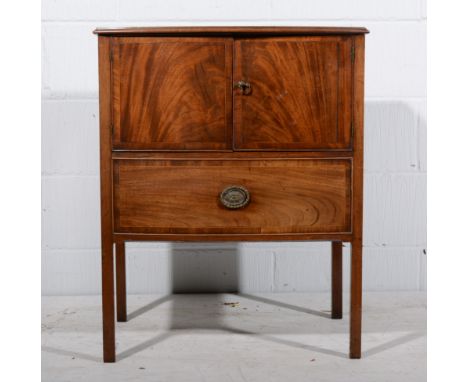 Victorian mahogany bow-front commode, the top with a moulded edge, cupboard above a drawer, width 54cm, depth 47cm, height 79