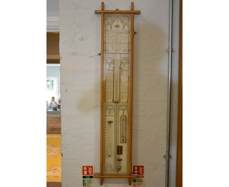 An Admiral Fitzroy Barometer, mercury tube with manually operated sliding indicators at side, thermometer and atmosphere tube