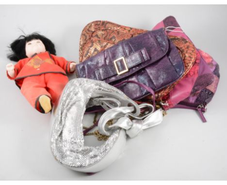 Vintage handbags and evening bags, costume dolls.