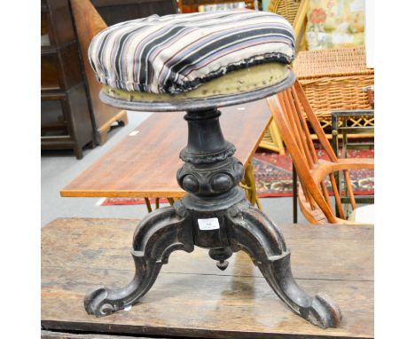 Victorian revolving piano stool, carved legs, and a stick back chair. (2)