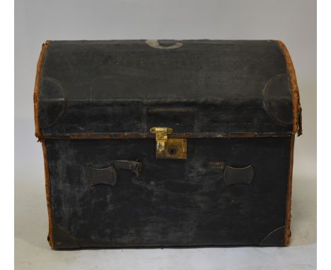 Leather trunk, dome top, initial 'C', 78cm.