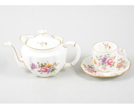 Royal Crown Derby teapot, Roses pattern, coffee can and saucer, etc.