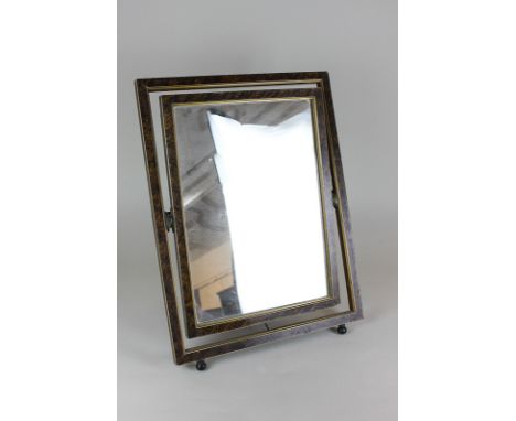 An early 20th century dressing table mirror, rectangular shape in frame support on ball feet, 45cm